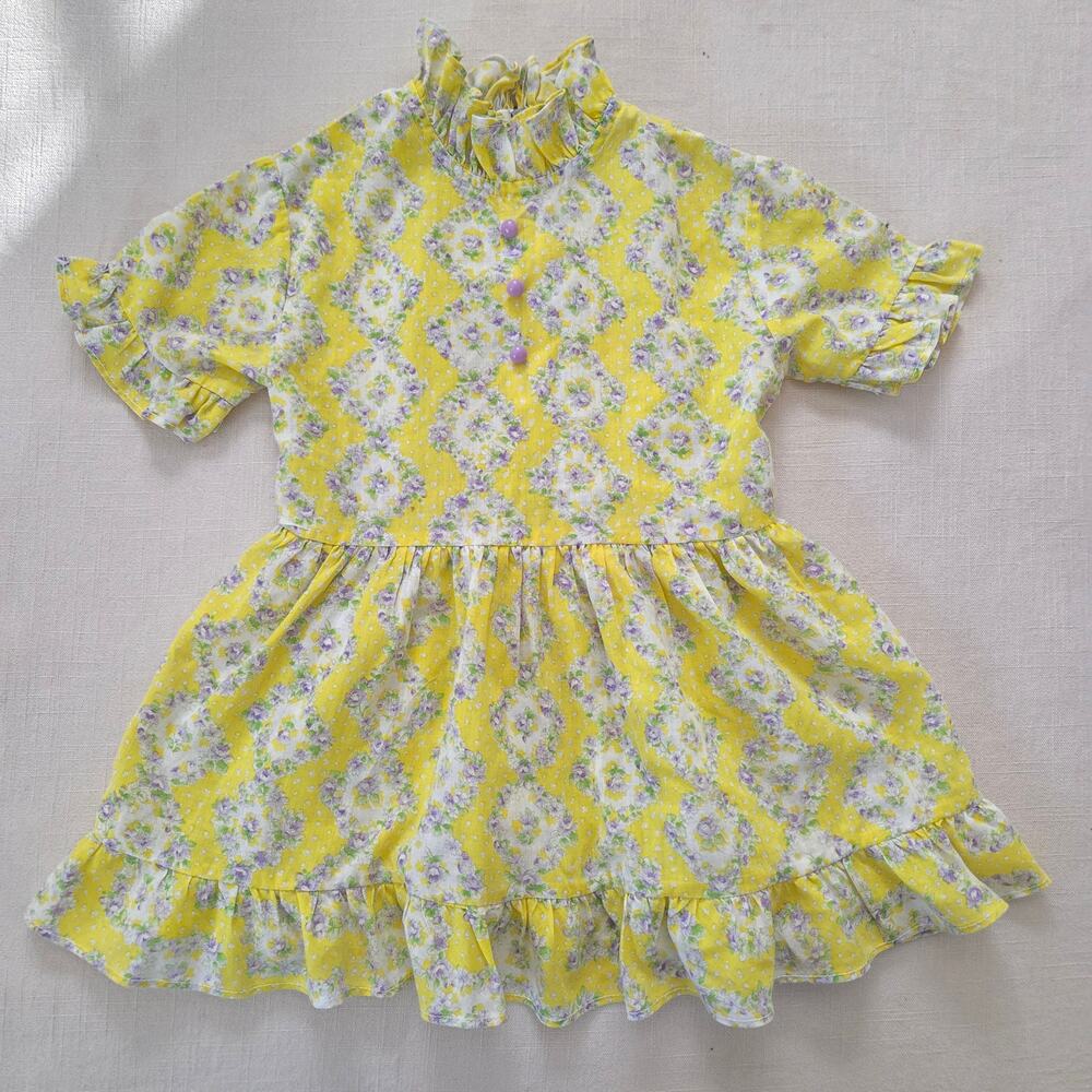 Vintage Floral Yellow High Neck Dress 2t